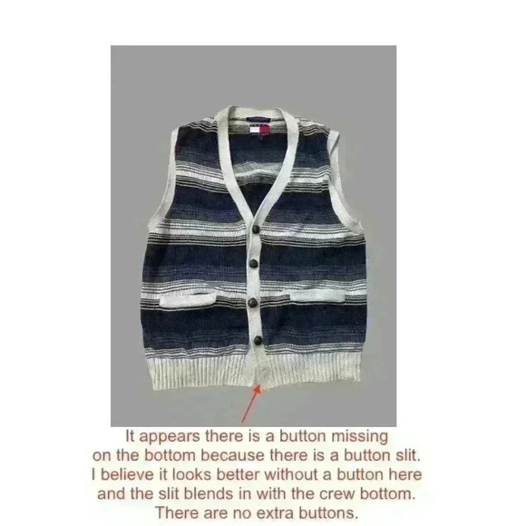 Vintage 1996 Tommy Hilfiger Sweater Vest Mens L Navy Gray Cream Striped READ - Picture 3 of 3